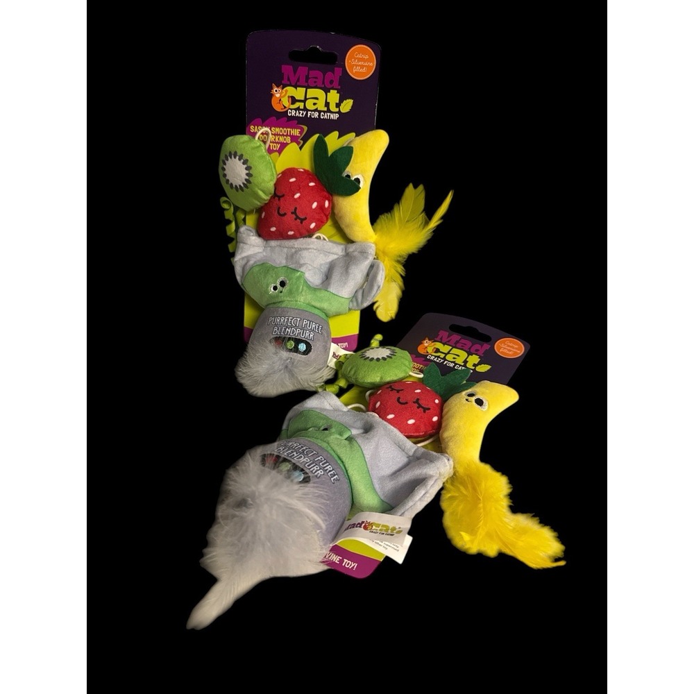 2 x Mad Cat Crazy for Catnip Sassy‎ Smoothie Doorknob Kitty Pet Toy Silvervine